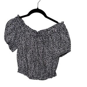 Paper Moon Womens Floral Off Shoulder Top Blouse Black White Size L